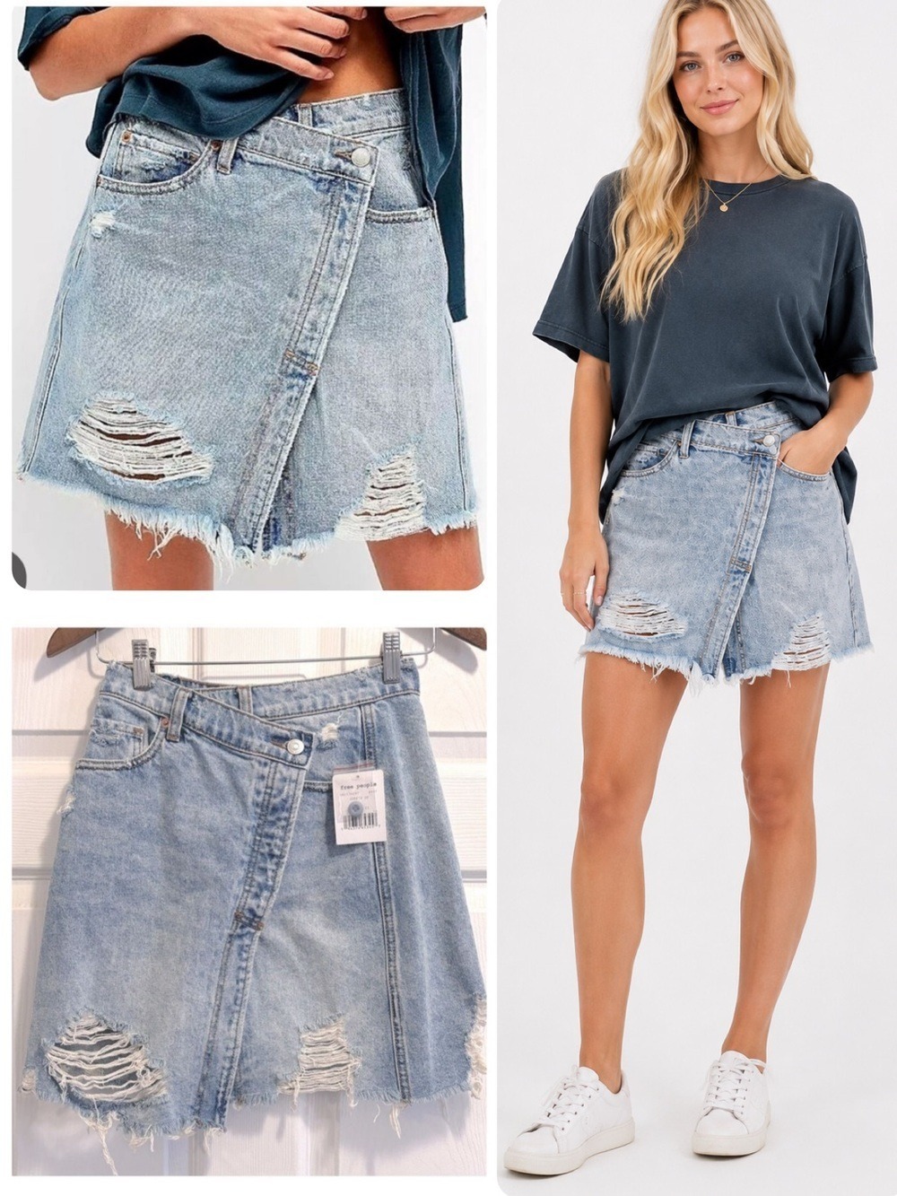 NWT Free People Denim PARKER Wrap Distressed Jean Skirt Surfs Up Size 25 NEW